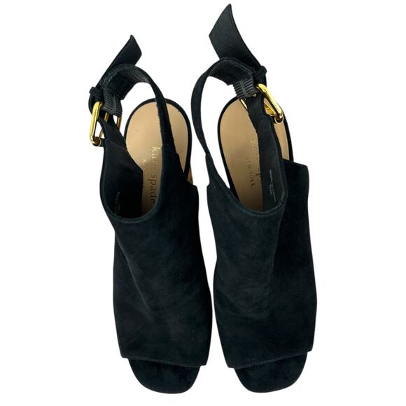 KATE SPADE New York Gold Mirror Heeled Mules in Black Suede Women's 7.5 M - Picture 8 of 16